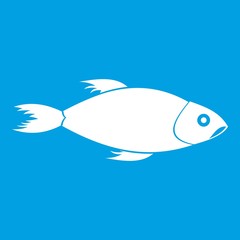 Fish icon white isolated on blue background vector illustration