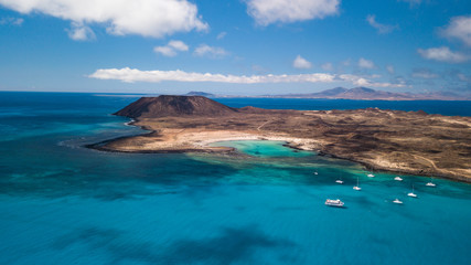 aerial view of lobos island, fuerteventura - obrazy, fototapety, plakaty