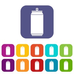 Can icons set vector illustration in flat style in colors red, blue, green, and other