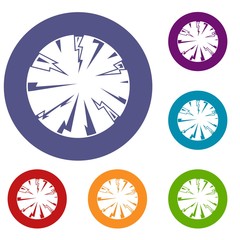 Dangerous planet icons set in flat circle red, blue and green color for web