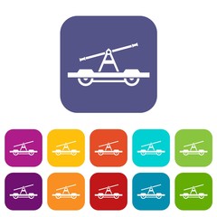 Draisine or handcar icons set vector illustration in flat style in colors red, blue, green, and other