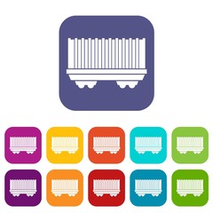 Cargo wagon icons set vector illustration in flat style in colors red, blue, green, and other
