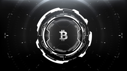 Bitcoin Cryptocurrency Futuristic Sci-Fi Technology Circular HUD Background Illustration. Worldwide Digital Money Blockchain System