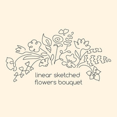 continuous lines flowers composition