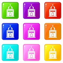 Church icons of 9 color set isolated vector illustration