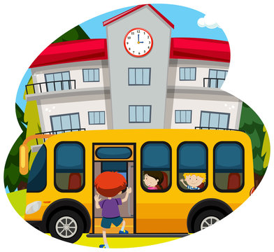 School Bus Pick Up Student to School