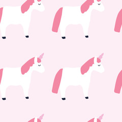 Cute unicorns pink background seamless pattern