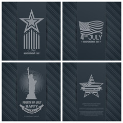 Greeting cards set for the United States Independence Day. 4th of July. Fourth of July. Holiday backgrounds collection for US Independence Day. Happy Independence Day. Vector illustration