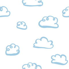 Cute hand drawn clouds on sky seamless pattern