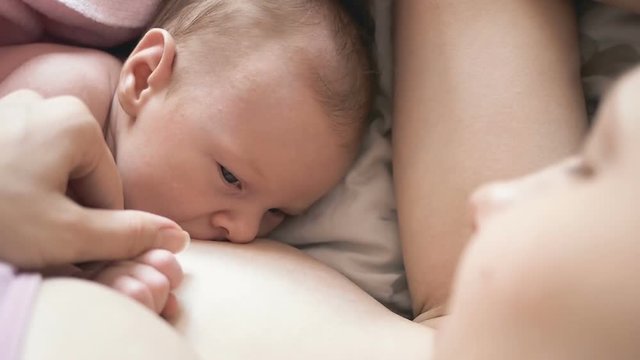 newborn baby sucking breast