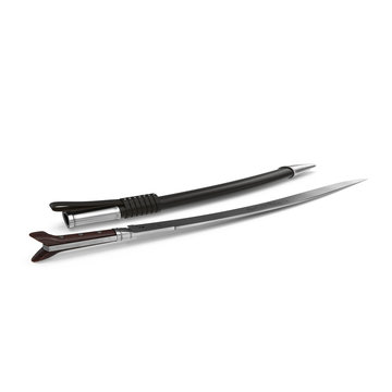 Turkish Yatagan Sword with Sheath on white. 3D illustration