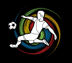 Soccer player kicking a ball action designed on spin wheel graphic vector