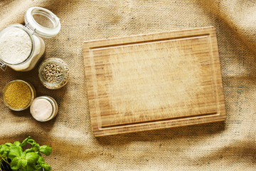used cutting board in country side kitchen scenery