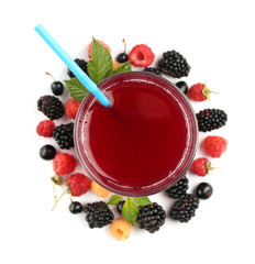 berry juice with berries on a white background