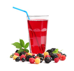 berry juice with berries on a white background