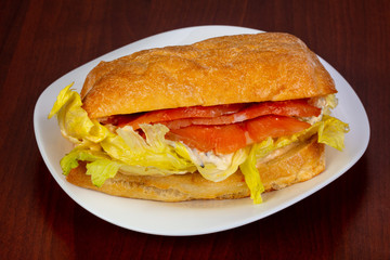 Salmon sandwich with salad