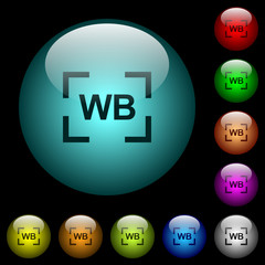 Camera white balance setting icons in color illuminated glass buttons