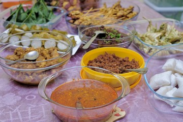 'Kuah Kacang' or  peanut sauce, chicken satay, 