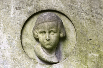 Fototapeta na wymiar Tombstone on the Prague Jewish Cemetery, Czech Republic