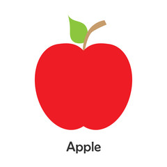 Apple in cartoon style, card with fruit for kid, preschool activity for children, vector illustration
