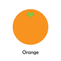 Orange in cartoon style, card with fruit for kid, preschool activity for children, vector illustration