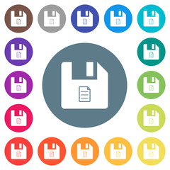 File properties flat white icons on round color backgrounds