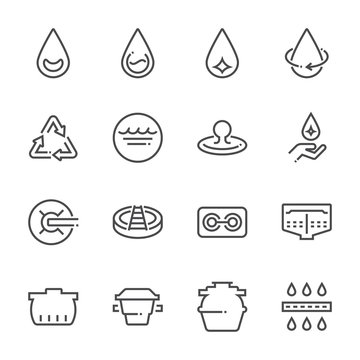 Water Treatment Plant And Septic Tank Icon Set, 48x48 Perfect Pixel And Editable Stroke.