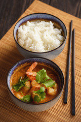 Tom yum soup with shrimp and jasmine rice