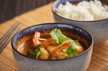 Tom yum soup with shrimp and jasmine rice