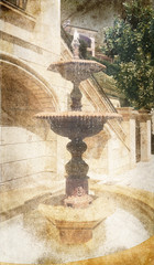 Fountain. Image in vintage grunge style