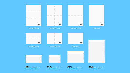 Most Envelopes Guide With A4 Paper Blanks. Vector Template