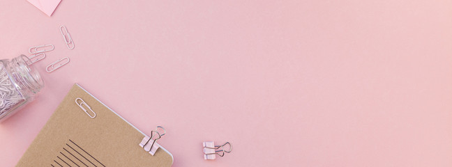 Flat lay of woman workspace desk