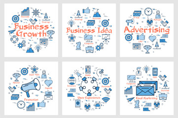 Business banners with icons in square set