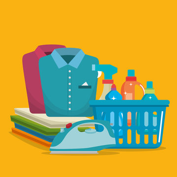 laundry service set products vector illustration design