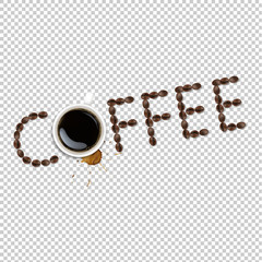 Cup With Coffee And Plate And Coffee Grain And Blots Transparent Background