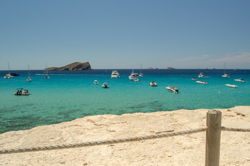 Fototapeta premium Beautiful Cala Comte Beach, Sant Antoni de Portmany, Ibiza, Balearic Islands, Spain