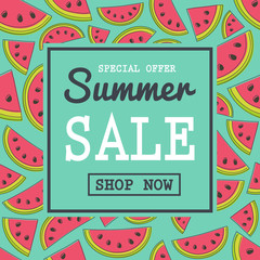 Fototapeta premium Summer Sale - colourful poster with watermelons. Vector.