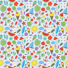 Seamless pattern with colourful summer icons. Vector.
