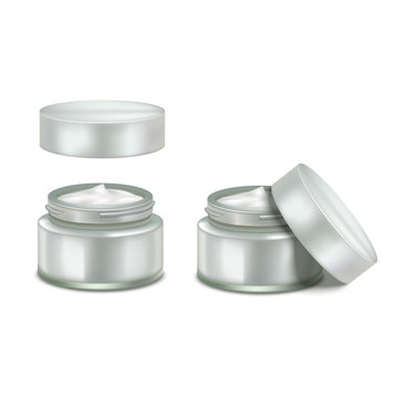 Opened Cream Jar with Lid in Realistic Style