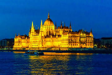 Fototapeta na wymiar Famous parliament at night blue hour