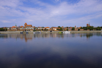 Torun, Poland - Panoramic view of historical district of Torun old town by the Vistula river