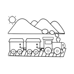 Train cartoon illustration isolated on white background for children color book