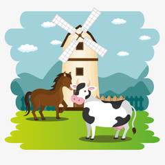 animals in the farm scene vector illustration design