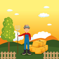 farmer in the farm scene vector illustration design