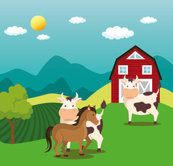 Obraz na płótnie Canvas animals in the farm scene vector illustration design