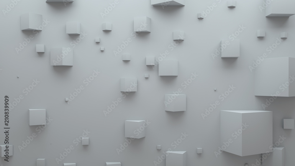 Poster 3d render abstract background. simple plane with geometry shapes that bounds from surface. light gam