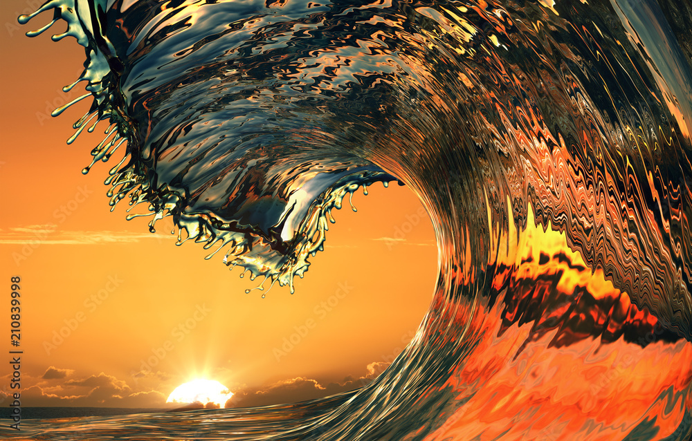 Wall mural beautiful ocean wave, sea water rip curl