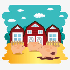 Obraz na płótnie Canvas pigs in the farm scene vector illustration design