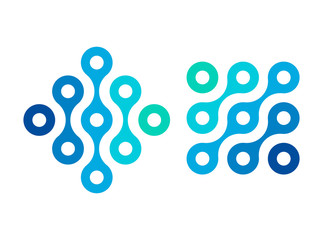 Logo blockchain technology with round circle connection structure. Modern high tech geometrical icon symbol concept. Blue geometry system pattern design