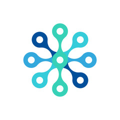 Logo blockchain technology with round circle connection structure. Modern high tech geometrical icon symbol concept. Blue geometry system pattern design